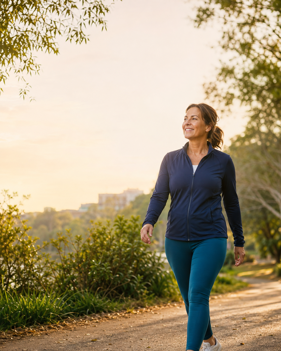 A woman walking outdoors as part of a healthy lifestyle